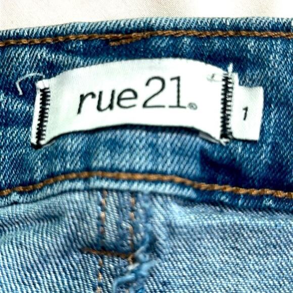 Rue21 Bellbottoms Jeans Women Size 1 Blue Wide Leg High Rise Raw Hem Denim - Picture 7 of 16